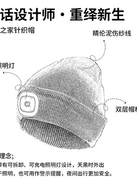 探界者D保暖照明针织帽夜行帽钓鱼帽发光d针织帽户外