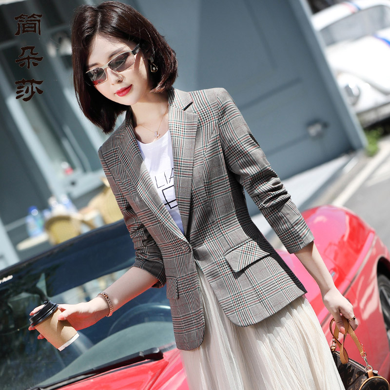 复古格子小西装外套女秋季韩版垂感显瘦小个子上衣网红休闲小西服 - 图0