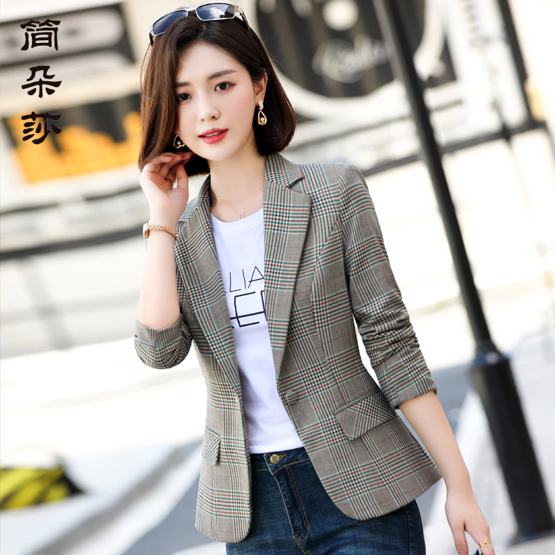 复古格子小西装外套女秋季韩版垂感显瘦小个子上衣网红休闲小西服 - 图2