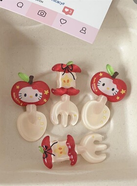 可爱果冻kt苹果核叉子发夹红色卡通小猫趣味鸭嘴夹少女心可爱发饰