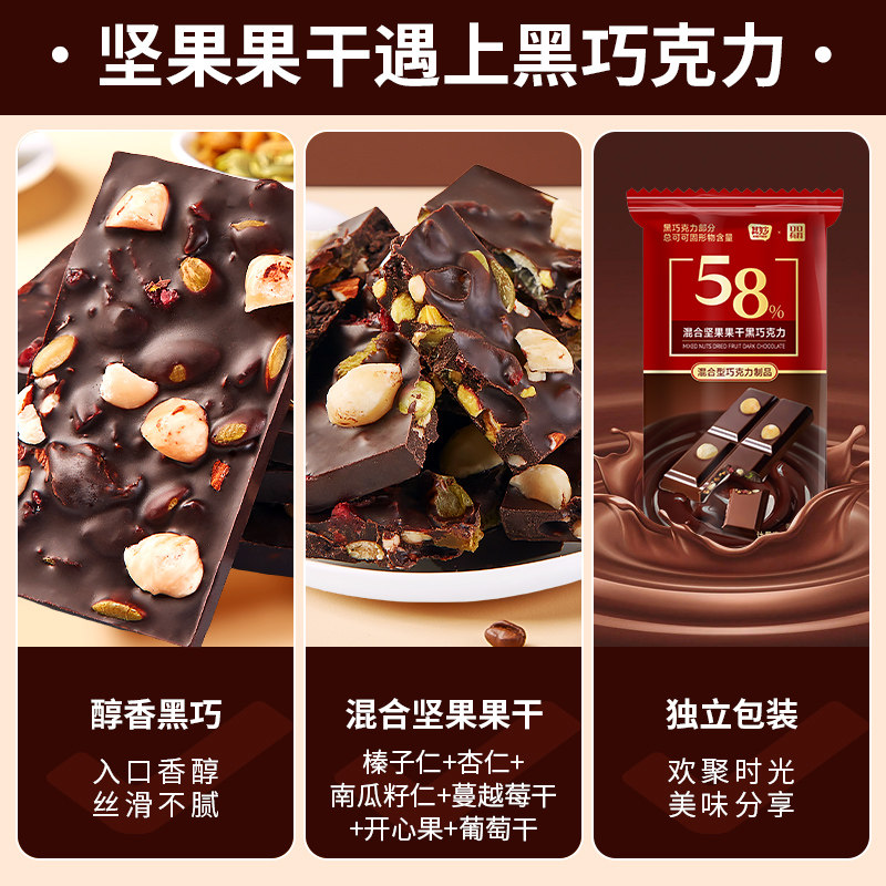 混合坚果纯黑巧克力可可脂榛子果仁杏仁开心果夹心板块解馋小零食,淘宝优惠券,粉丝福利购,淘宝优惠卷