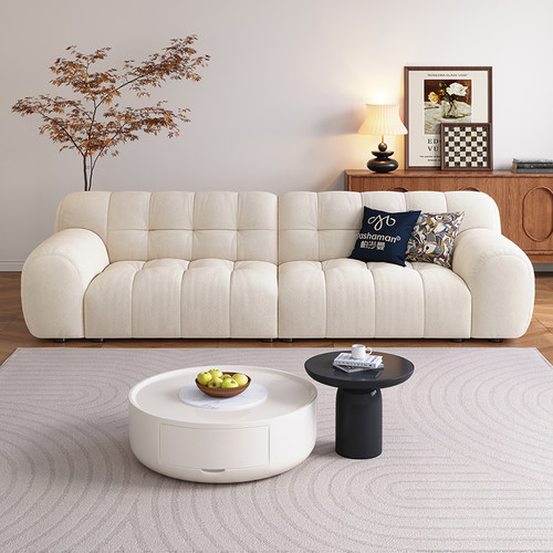 帕沙曼 棉花糖布艺沙发小户型客厅法式奶油风糖果直排沙发猫抓布 - 图0