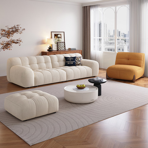 帕沙曼 棉花糖布艺沙发小户型客厅法式奶油风糖果直排沙发猫抓布 - 图3