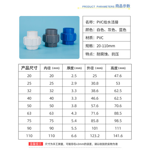 pvc水管活接头给水配管件排水2025324050活接4分6分1寸1.2寸1.5寸 - 图0