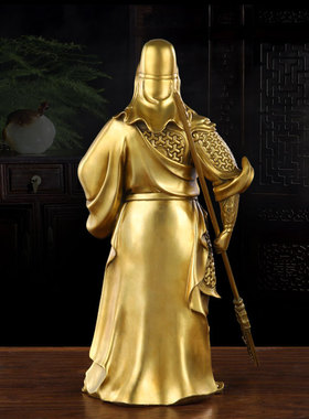 中式黄铜关公武士招财桌面摆件