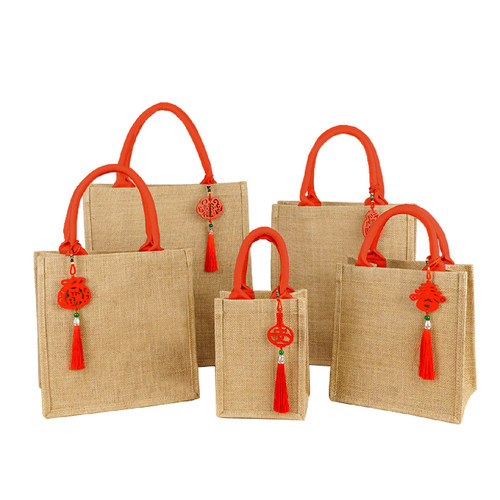 中式麻布袋婚庆伴手礼礼品袋手提袋定制LOGO亚麻编织袋通勤便当袋 - 图3