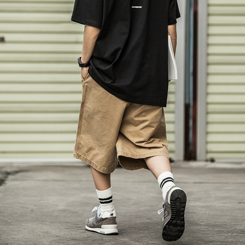 Японский бренд Tide Lake Workstarial Shorts City Boy Boy Khaki водянистая вода для мытья вода с двойной плиссированной широкой версией Hexae Pants Мужчины