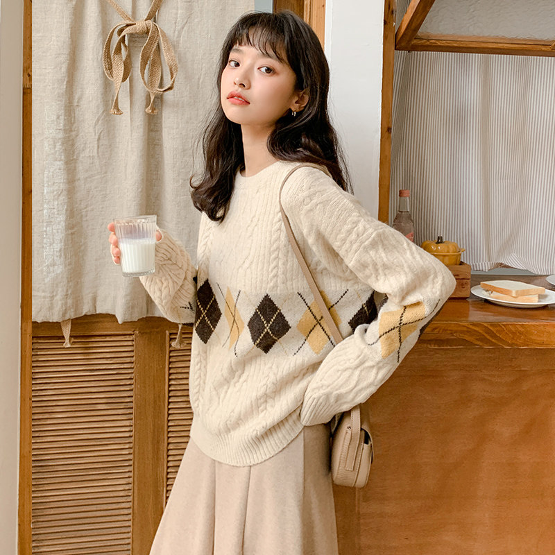 2020新款冬加厚慵懒风圆领宽松毛衣 花拉娇毛衣