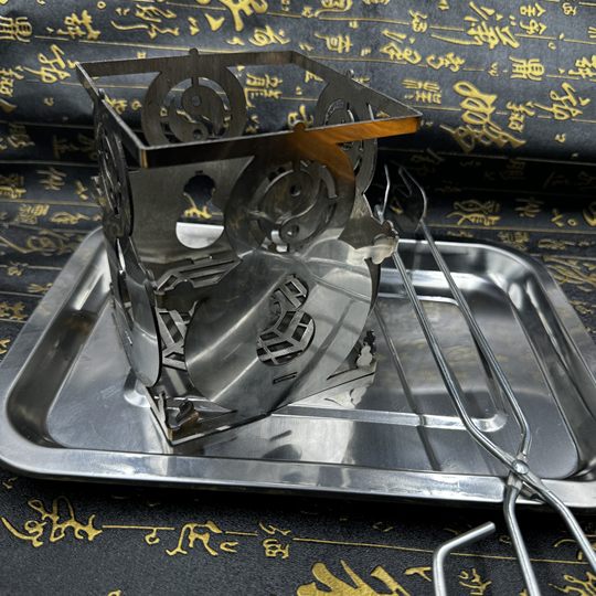 Three-piece set of watch tube holder, burnt table, Bagua Xuanzi gourd pattern table, writing tube stand, lower tube, upper table stainless steel stand