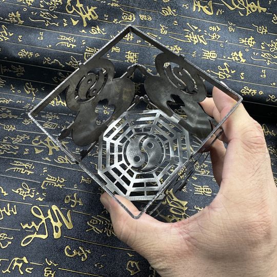 Three-piece set of watch tube holder, burnt table, Bagua Xuanzi gourd pattern table, writing tube stand, lower tube, upper table stainless steel stand