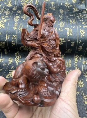 道家祖天师像天然雷枣木精雕正一张天师骑虎张天师小神像木雕神像