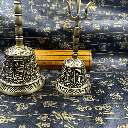 Taoist Supplies Copper Sanqing Bell Cloud Pattern Canopy Bell Tai Chi Three-pronged Bell Dharma Instrument Copper Sanqing Bell Taoist Supplies