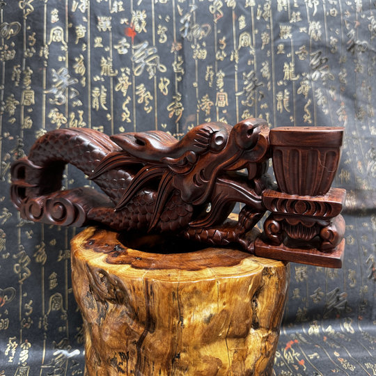 Taoist supplies natural jujube wood faucet hand stove hand-held incense burner water and land magic weapon lotus hand burner finely carved dragon hand burner