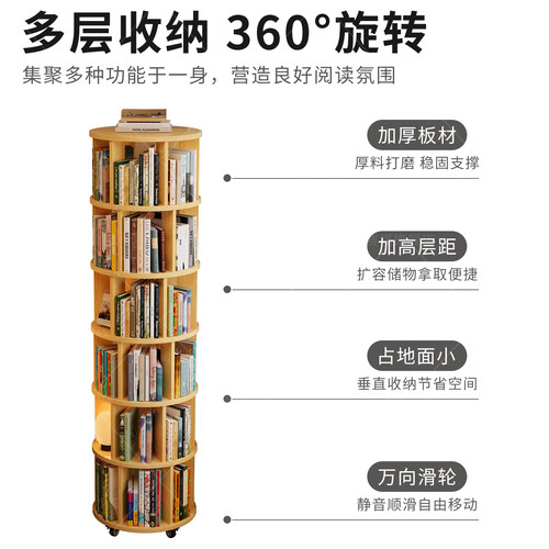 旋转置物架可移动带轮子落地家用简易储物多层玩具书架收纳架书柜 - 图0
