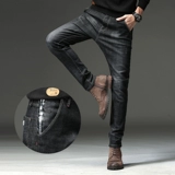 Эластичные джинсы, черные демисезонные штаны для отдыха, осенние, свободный прямой крой