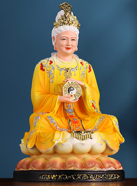 无生老母神像彩绘坐莲红衣摆件