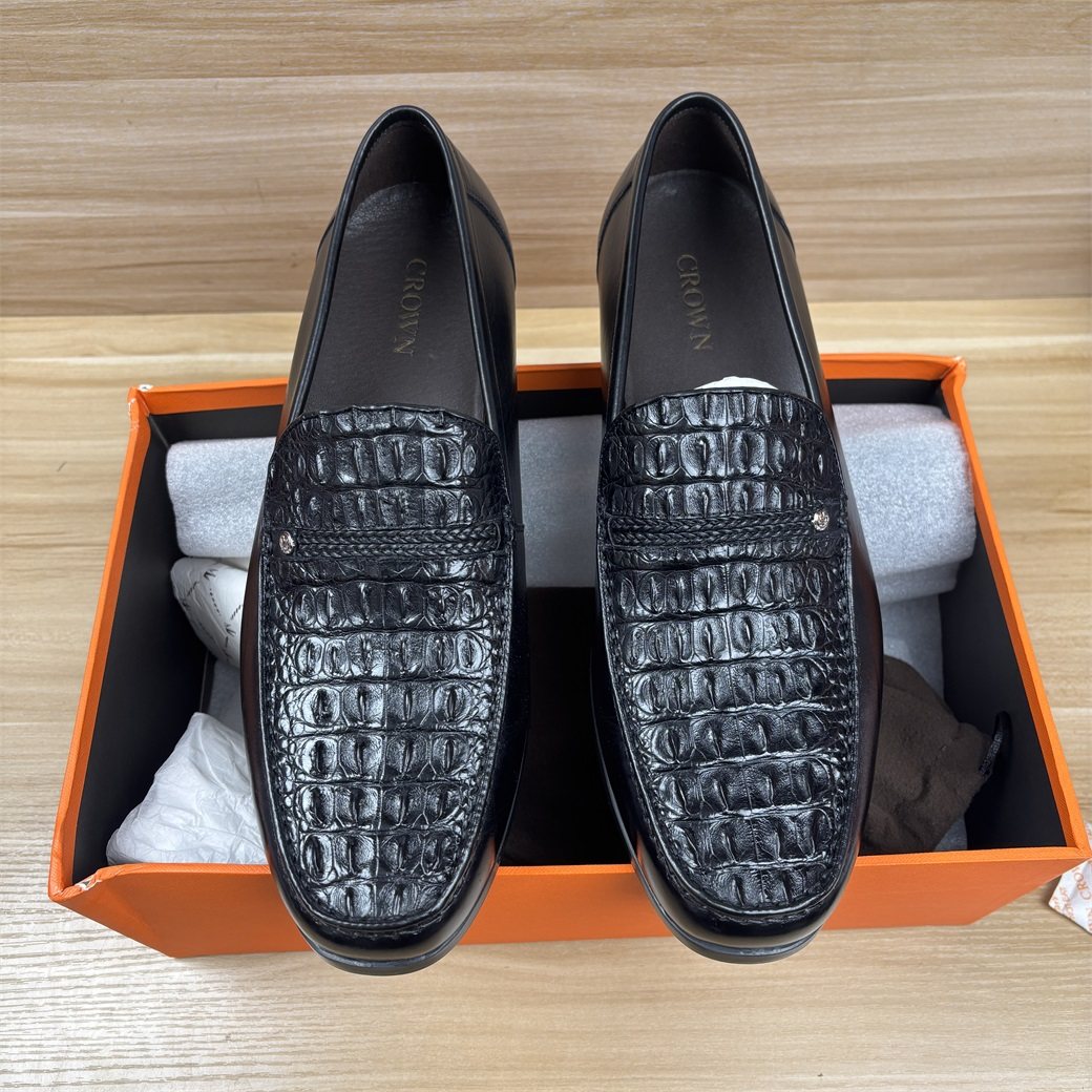 43码男鞋专柜正品鳄鱼皮黑色一脚蹬高档商务套脚皮鞋XL大底,淘宝优惠券,粉丝福利购,淘宝优惠卷