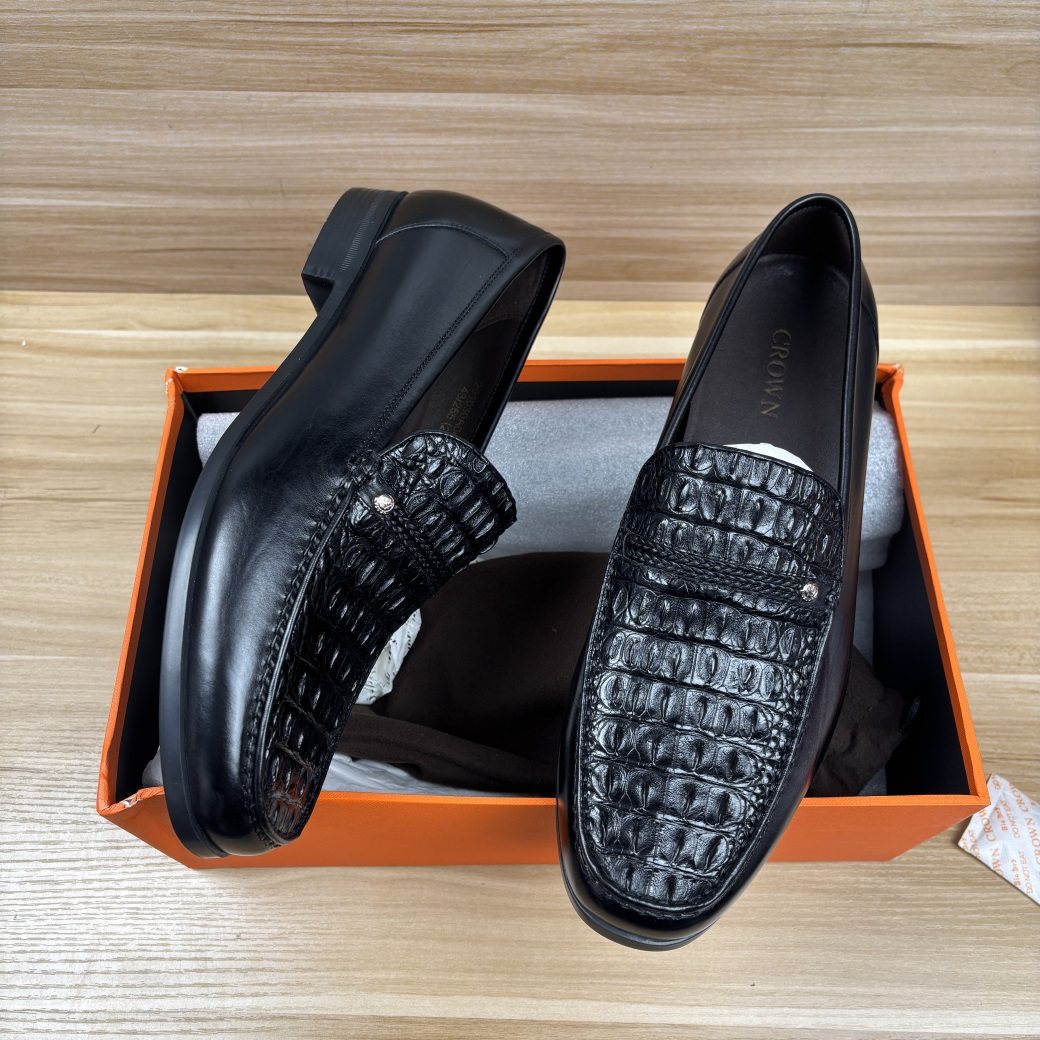 43码男鞋专柜正品鳄鱼皮黑色一脚蹬高档商务套脚皮鞋XL大底,淘宝优惠券,粉丝福利购,淘宝优惠卷