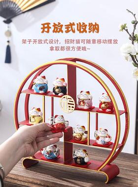 新中式轻奢陶瓷招财猫小摆件可爱迷你玄关家居酒柜新房结婚装饰品