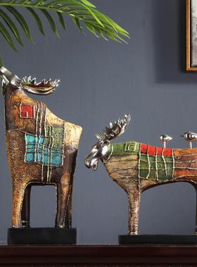 诗意栖居浪漫田园驯鹿摆件美式复古软装饰品书房玄关橱柜装饰摆设