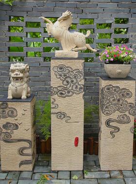 新中式禅意仿古祥云展示柱落地摆件家居饰品客厅玄关花盆装饰底座