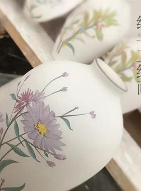 功夫道手绘小花瓶迷你陶瓷花瓶台面花插插画摆件水培桌面花樽花器