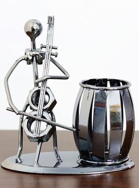 可爱小提琴创意笔筒桌面摆件儿童男孩吉他铁艺音乐装饰工艺品礼物