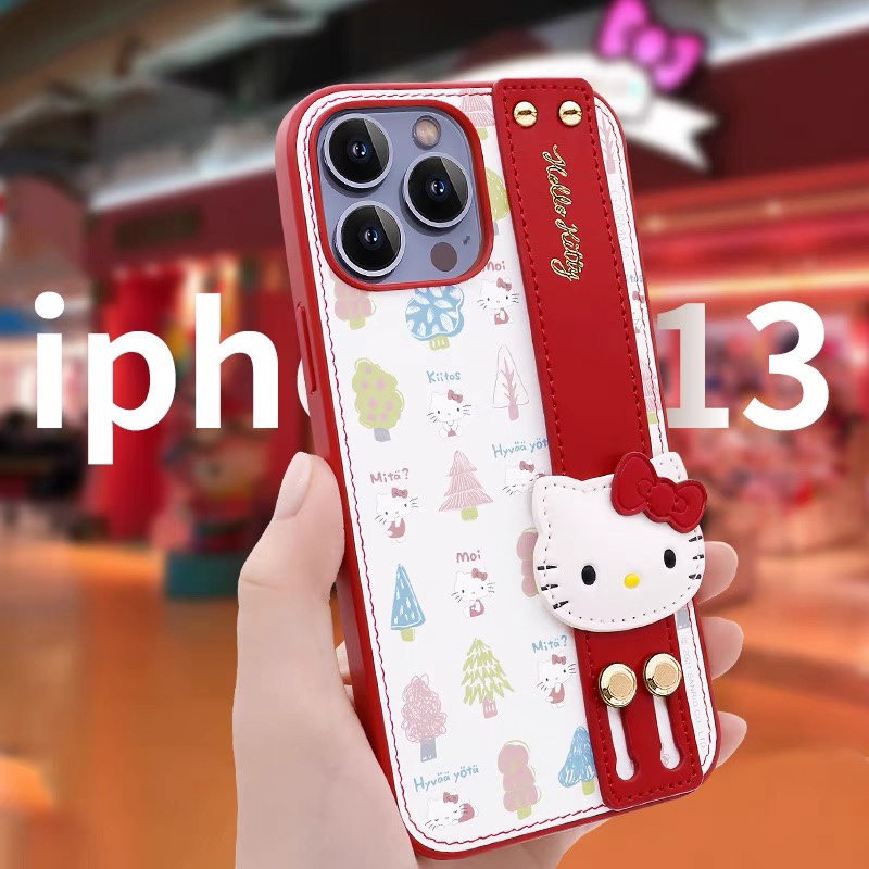 linefriends布朗熊手机壳适用iphone13ProMax贴皮腕带hellokitty - 图1