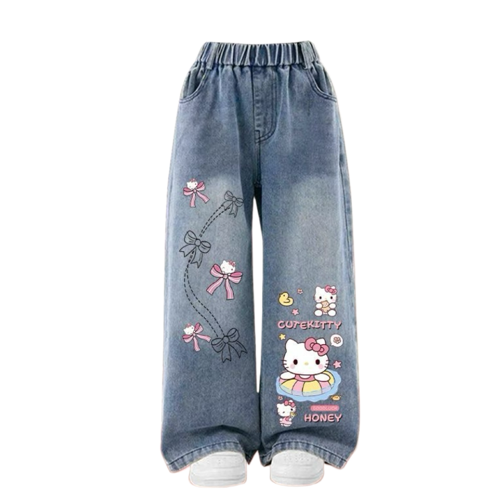 Kt猫女童牛仔裤2026秋冬新款女孩直筒裤子宽松加绒儿童洋气阔腿裤,淘宝优惠券,粉丝福利购,淘宝优惠卷