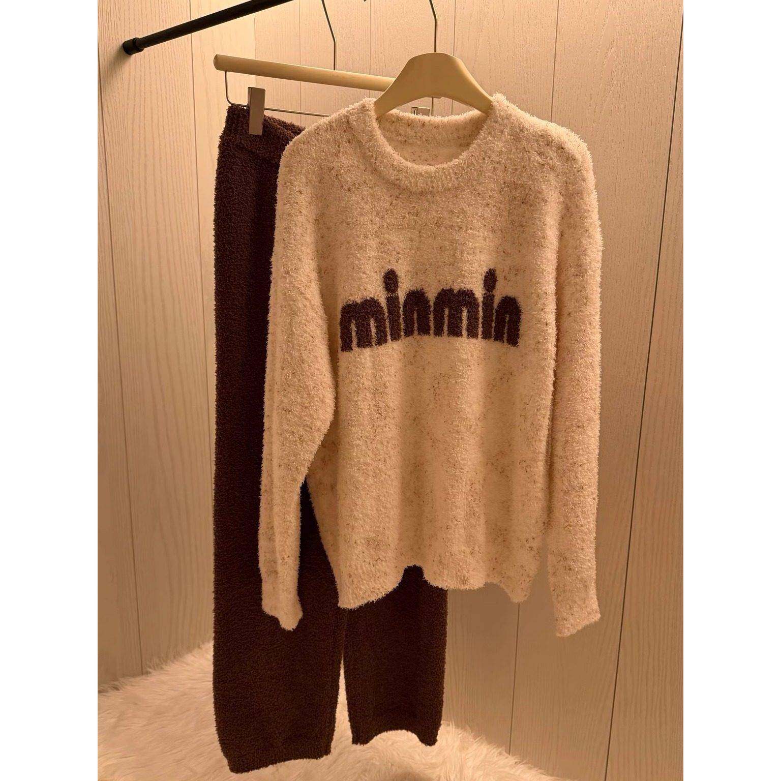 韩版字母提花半边绒睡衣女2025秋冬新款时尚慵懒可外穿保暖家居服,淘宝优惠券,粉丝福利购,淘宝优惠卷