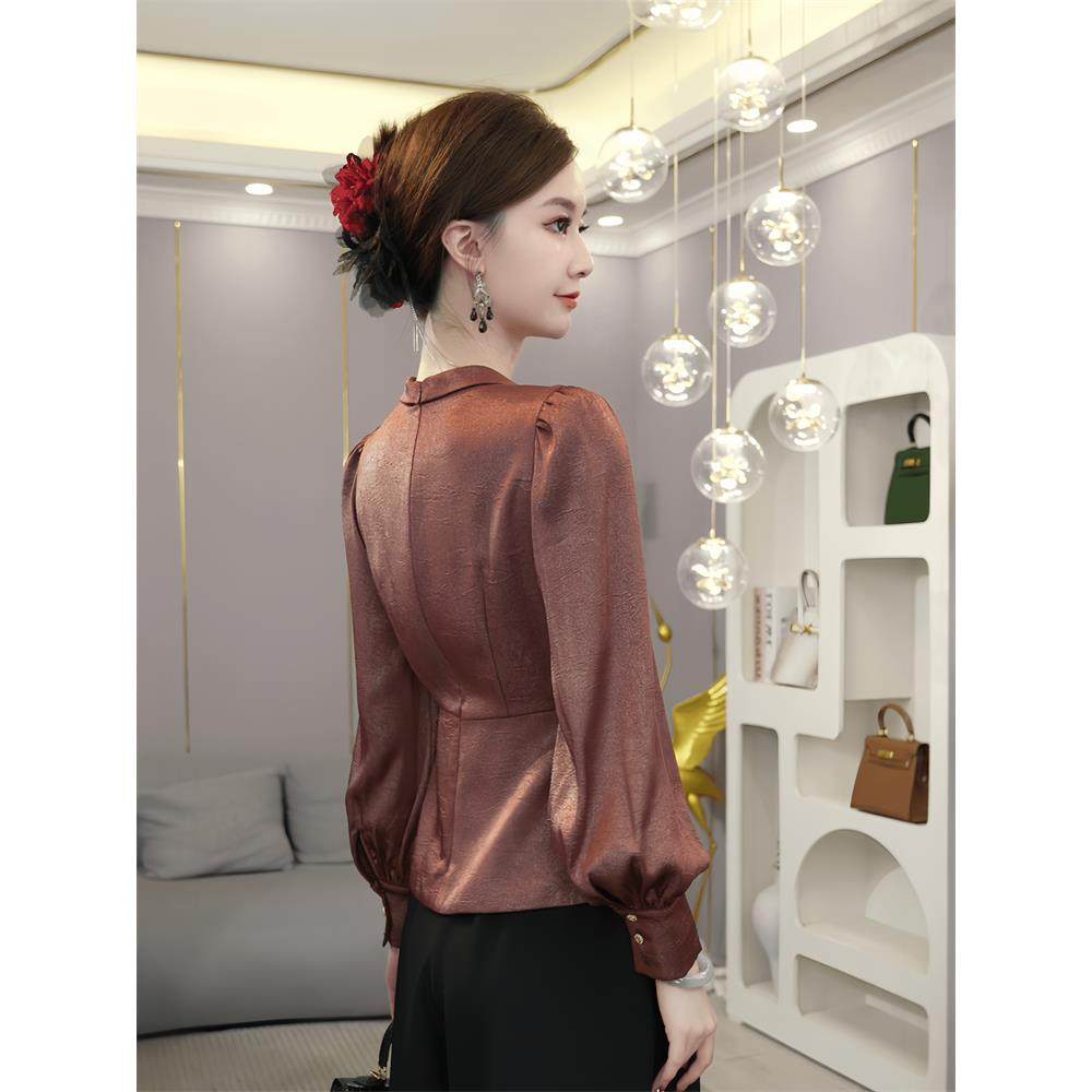 绝美小衫女春秋2025新款时尚气质高端独特气质别致衬衫红金色上衣,淘宝优惠券,粉丝福利购,淘宝优惠卷