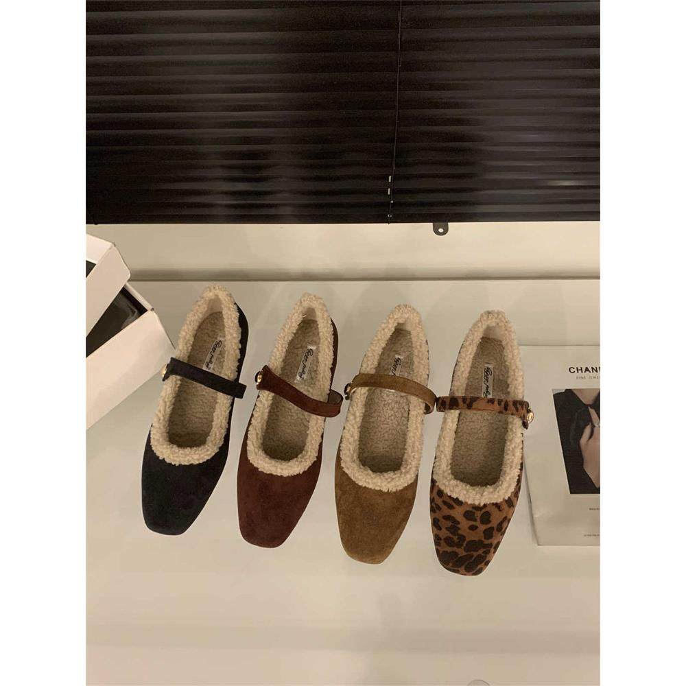 香港平底绒面豹纹单鞋女鞋子2025新款秋季加绒毛毛鞋玛丽珍棉鞋,淘宝优惠券,粉丝福利购,淘宝优惠卷