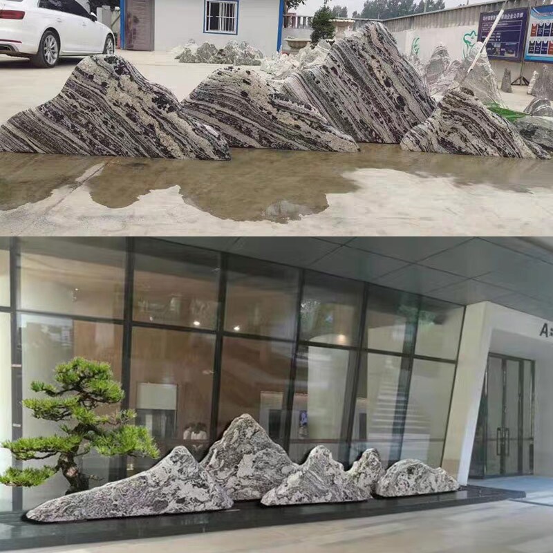 雪浪石切片组合造景假山石景观石庭院户外枯山水室内大型天然_虎窝淘