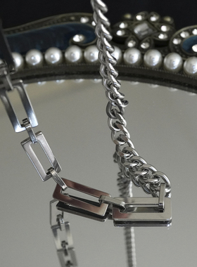 新款简约混搭马鞭链拼接项链