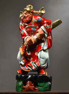 彩绘实木雕刻福神天师钟馗神像摆件新中式家居客厅店铺装饰工艺品