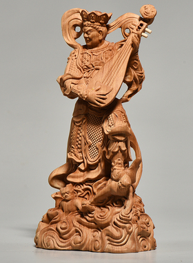 桧木黄杨木雕四大天王佛像摆件四大金刚描金四大护法神像寺庙供奉