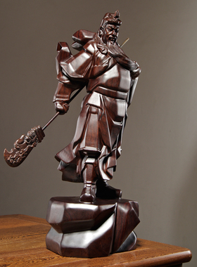 黑檀木雕刻关公神像摆件武财神爷家居客厅红木装饰开业送礼工艺品