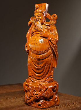 花梨实木雕刻福禄寿摆件实木家居客厅玄关装饰红木贺寿送礼工艺品