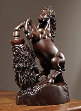 黑檀木雕马到成功摆件实木立马家居客厅客厅装饰开业红木工艺礼品