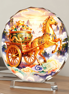 金色骏马拉车水晶招财轻奢摆件