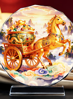 水晶金色立马成功招财摆件送礼