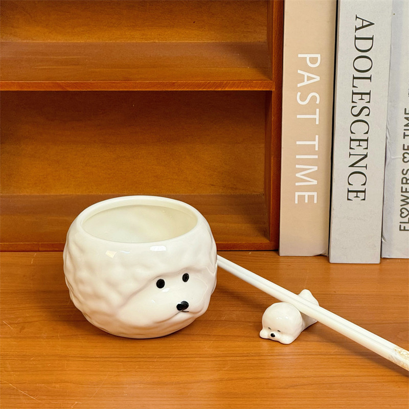 创意搞怪比熊小狗陶瓷碗家用吃饭碗高颜值汤碗沙拉碗送礼生日礼物