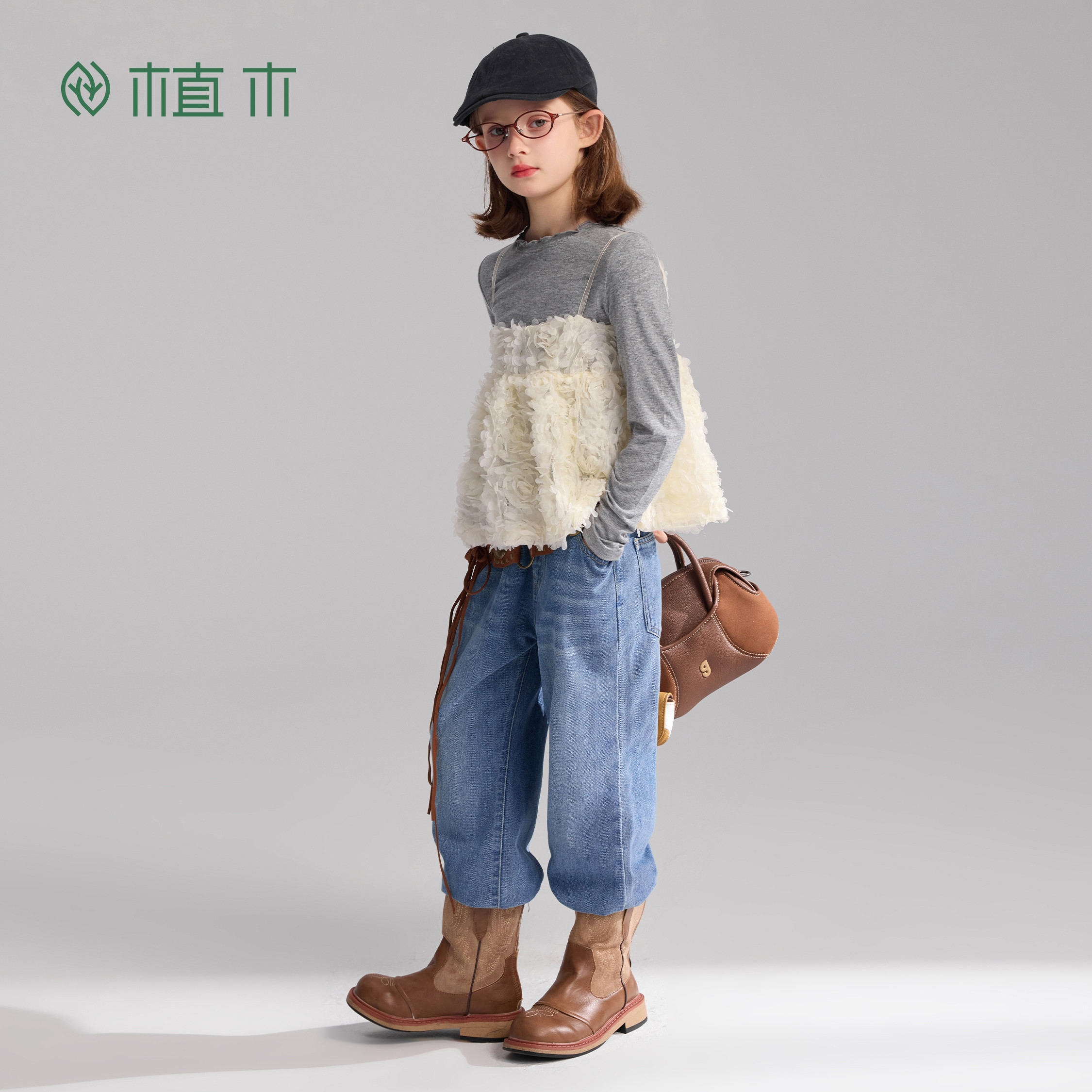 植木童装【甜酷喇叭花】女童刺绣微喇裤儿童牛仔裤2026年春夏新款,淘宝优惠券,粉丝福利购,淘宝优惠卷