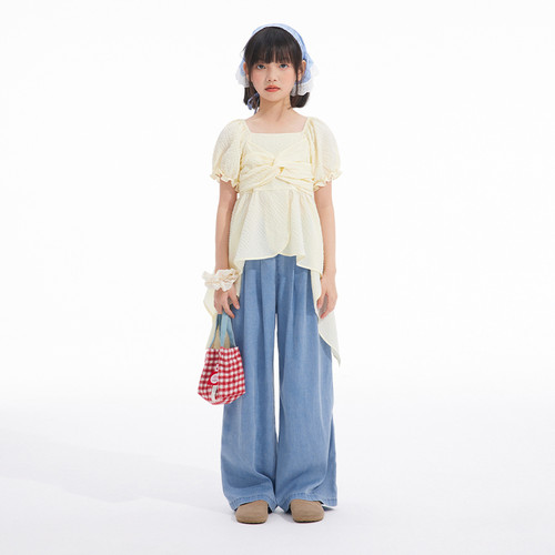 植木女童裤子2026夏季新款中大童透气天丝牛仔阔腿裤儿童裤子童装 - 图3