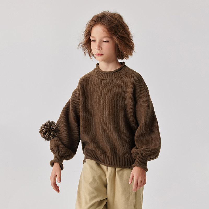 植木童装桂花针织卷边灯笼袖男童女童毛衣中大童2024秋冬新儿童II