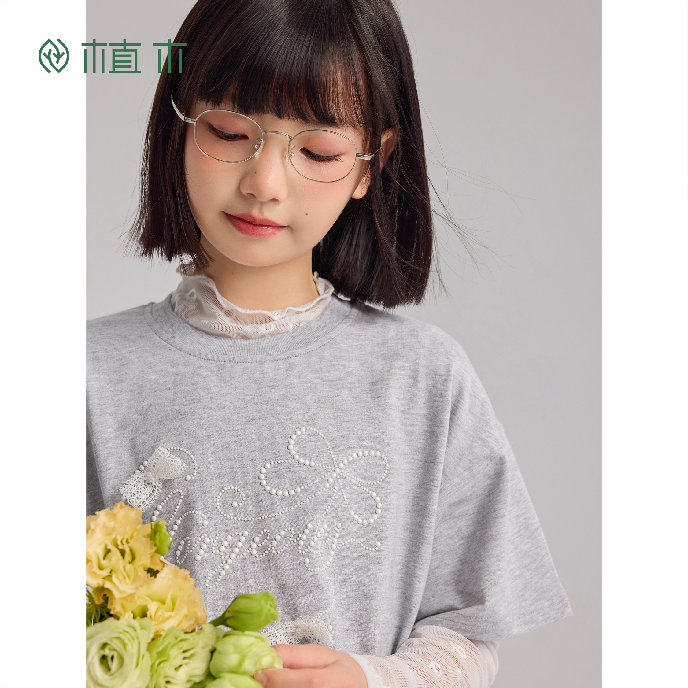 植木童装【lace蕾丝】女童圆领T恤儿童5A抗菌T恤纯棉2026春季新款,淘宝优惠券,粉丝福利购,淘宝优惠卷