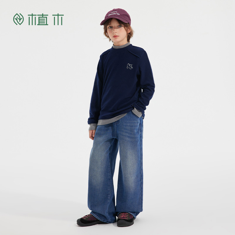 植木童装 儿童裤子2025秋冬新款中大童奥粒绒牛仔裤男童加绒裤子,淘宝优惠券,粉丝福利购,淘宝优惠卷