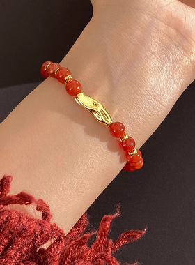 日本gentle motto新年红色玛瑙串珠手链女款小众设计轻奢高级感