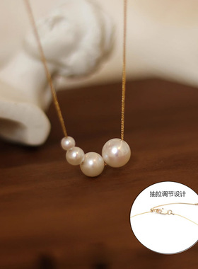 日本gentle motto抽拉调节珍珠项链夏季女配饰锁骨链轻奢毛衣