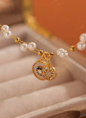 日本gentle motto贝母锆石八芒星编织珍珠项链女高级感夏季毛衣